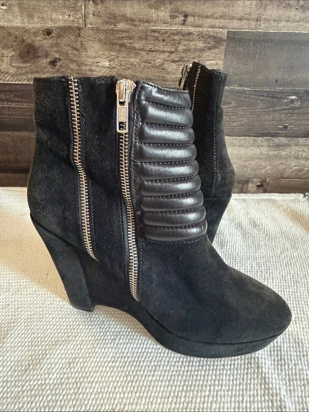 The Kooples suede and leather quilted zip ankle booties